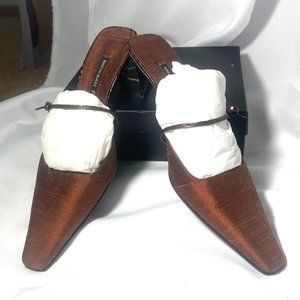 BRUNO MAGLI Brown Linen and Snake Skin Kitten Heels, Size 10 B Gently Used